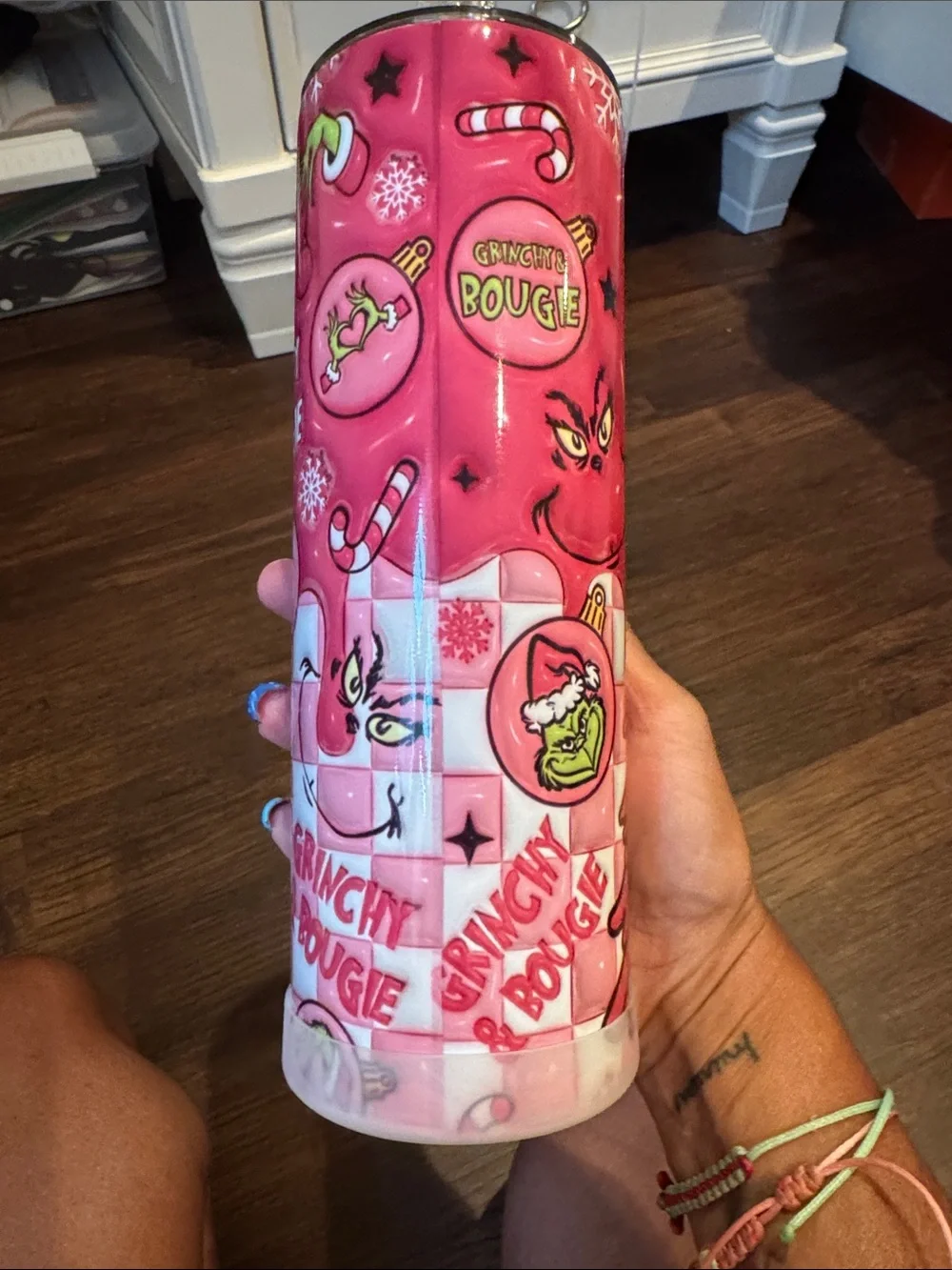 The Grinch Pink Holiday Tumbler with Straw - Festive Party Drinkware